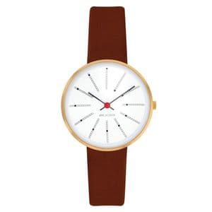 Arne Jacobsen Bankers Watch Gold X-Small 30mm with Brown LeatherStrap 53113-1407G
