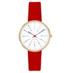 Arne Jacobsen Bankers Watch Gold X-Small 30mm with Red Leather Strap 53113-1403G