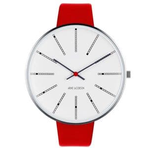 Arne Jacobsen Bankers Watch Large 46mm with Red Leather Strap 53103-2203F
