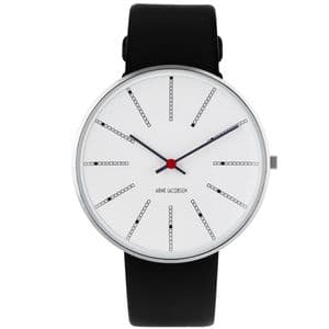 Arne Jacobsen Bankers Watch Medium 40mm with Black Leather Strap 53102-2001