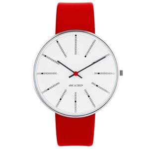 Arne Jacobsen Bankers Watch Medium 40mm with Red Leather Strap 53102-2003