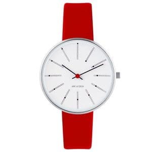 Arne Jacobsen Bankers Watch Small 34mm with Red Leather Strap 53101-1603