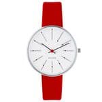 Arne Jacobsen Bankers Watch Small 34mm with Red Leather Strap 53101-1603