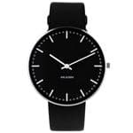 Arne Jacobsen City Hall Watch Black Dial Medium 40mm with Black Leather Strap 53205-2001