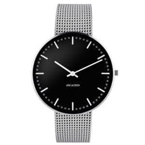Arne Jacobsen City Hall Watch Black Dial Medium 40mm with Mesh Strap 53205-2008
