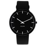 Arne Jacobsen City Hall Watch Medium 40mm - Black with Black Leather Strap 53205B-2001B
