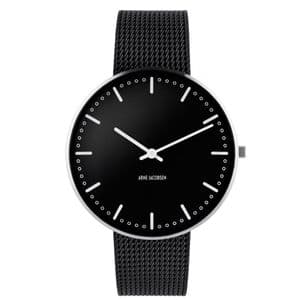 Arne Jacobsen City Hall Watch Medium 40mm with Black Dial Mesh Strap 53205-2010