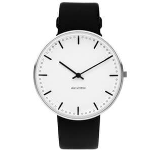 Arne Jacobsen City Hall Watch Medium 40mm with Black Leather Strap 53202-2001