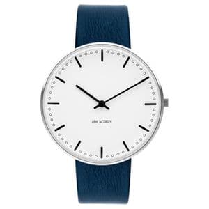 Arne Jacobsen City Hall Watch Medium Size 40mm Blue Leather Strap 53202-2004