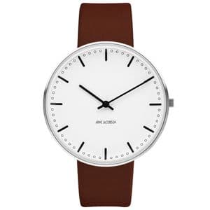 Arne Jacobsen City Hall Watch Medium Size 40mm Brown Leather Strap 53202-2007