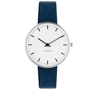 Arne Jacobsen City Hall Watch Small 34mm with Blue Leather Strap 53201-1604