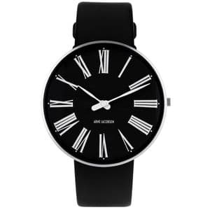 Arne Jacobsen Roman Watch Black Dial Medium 40mm with Black Leather Strap 53305-2001