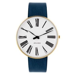 Arne Jacobsen Roman Watch Gold Medium 40mm Blue Leather Strap 53308-2004G