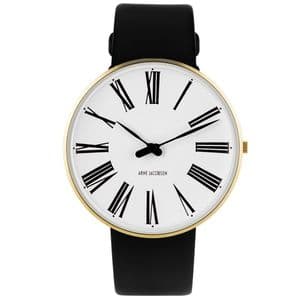Arne Jacobsen Roman Watch Gold Medium 40mm with Black Leather Strap 53308-2001G