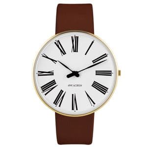 Arne Jacobsen Roman Watch Gold Medium 40mm with Brown Leather Strap 53308-2007G
