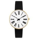 Arne Jacobsen Roman Watch Gold Small 34mm with Black Leather Strap 53307-1601G
