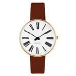 Arne Jacobsen Roman Watch Gold Small 34mm with Brown Leather Strap 53307-1607G