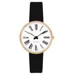 Arne Jacobsen Roman Watch Gold X-Small 30mm with Black Leather Strap 53313-1401G