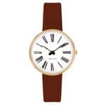 Arne Jacobsen Roman Watch Gold X-Small 30mm with Brown Leather Strap 53313-1407G