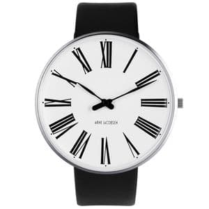 Arne Jacobsen Roman Watch Large 46mm with Black Leather Strap 53303-2201