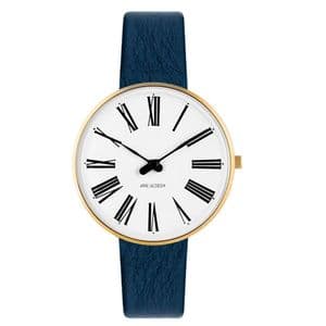 Arne Jacobsen Roman Watch Rose Gold Small 34mm with Blue Leather Strap 53311-1604RP