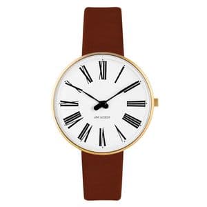 Arne Jacobsen Roman Watch Rose Gold Small 34mm with Brown Leather Strap 53311-1607RP