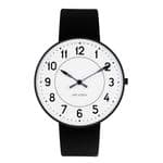 Arne Jacobsen Station Watch Medium 40mm Black with Leather Strap 53412-2001B