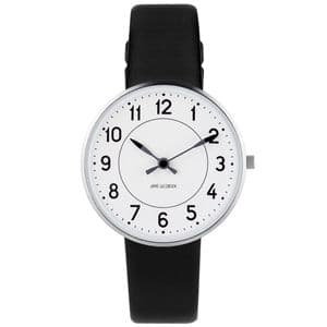 Arne Jacobsen Station Watch Small 34mm with Black Leather Strap 53401-1601