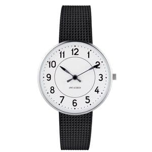 Arne Jacobsen Station Watch Small 34mm with Black Mesh Strap 53401-1610