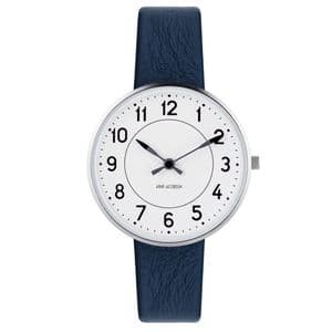 Arne Jacobsen Station Watch Small 34mm with Blue Leather Strap 53401-1604