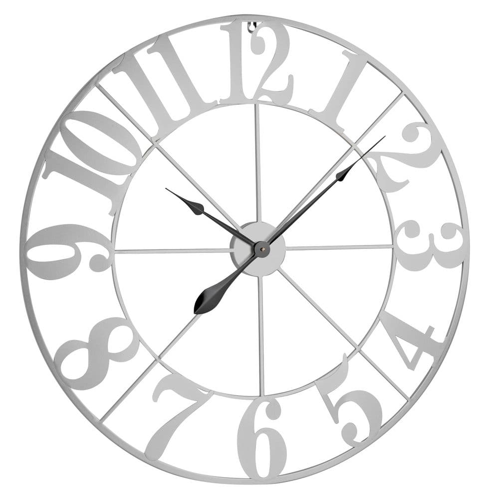 Hometime Metal Silver Skeleton Wall Clock Arabic Numerals 80CM W7682