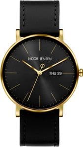 Jacob Jensen 165 Black Vegan Leather Strap Watch JJ165