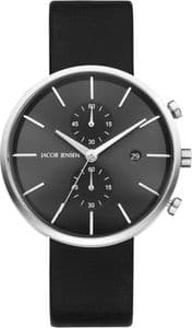 Jacob Jensen 620 Black Leather Chronograph Watch JJ620