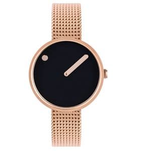 Picto 43311-1112 Rose Gold Watch Small with Black Dial Rose Gold Mesh Band