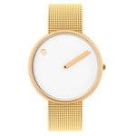 Picto 43321-0920 Gold Steel Watch Medium with White Dial Gold Mesh Band