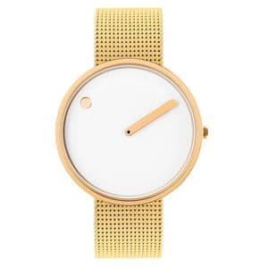 Picto 43321-0920 Gold Steel Watch Medium with White Dial Gold Mesh Band