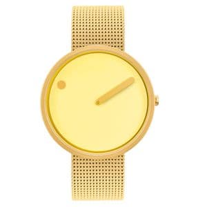 Picto 43330-0920 Gold Steel Watch Medium with Yellow Dial Gold Mesh Band