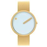 Picto 43332-0920 Gold Steel Watch Medium with LIght Blue Dial Gold Mesh Band