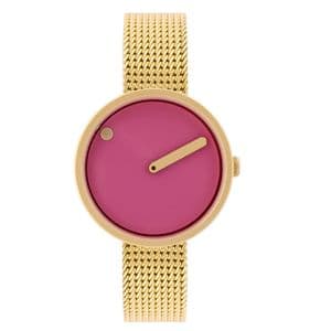 Picto 43342-0912 Gold Steel Watch Small with Pink Dial Gold Mesh Band