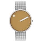 Picto 43354-0820 Steel Watch Medium Mustard Yellow Dial Matt Mesh Band
