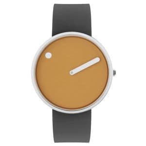 Picto 43354-3420S Watch Medium Mustard Yellow Dial Grey Silicone Strap