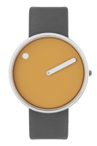 Picto 43354-6220S 40mm Watch Mustard Yellow Dial Grey Leather Strap