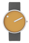 Picto 43354-6220S Watch Medium Mustard Yellow Dial Grey Leather Strap