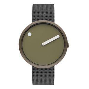 Picto 43357-1220 Steel Watch Medium with Army Green Dial Grey Mesh Strap