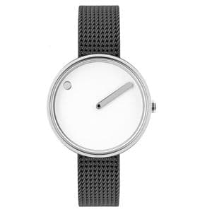 Picto 43363-1212 Steel Watch Small with White Dial Grey Mesh Band