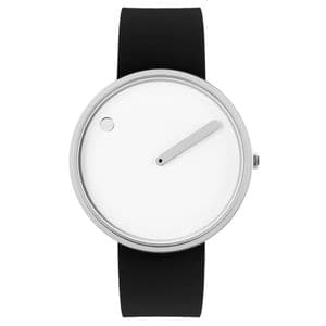 Picto 43364-0120S Steel Watch Medium with White Dial Black Silicone Strap