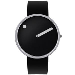 Picto 43370-0120S Steel Watch Medium with Black Dial Black Silicone Strap