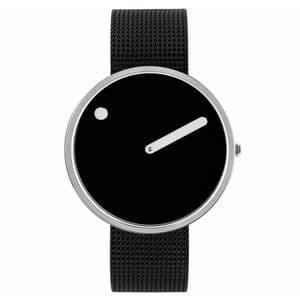 Picto 43370-1020 Steel Watch Medium with Black Dial Black Mesh Band