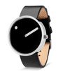 Picto 43370-4120S Steel Watch Medium with Black Dial Black Leather Strap