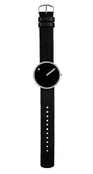 Picto 43370-4120S Steel Watch Medium with Black Dial Black Leather Strap